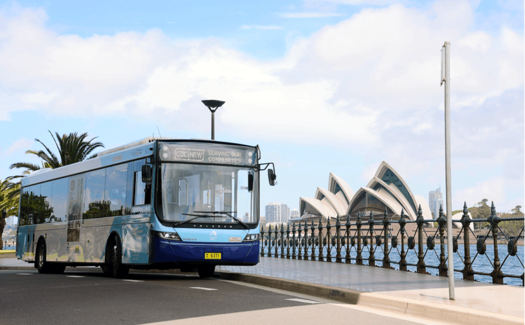 CDC NSW bus infront of Sydney oprah house